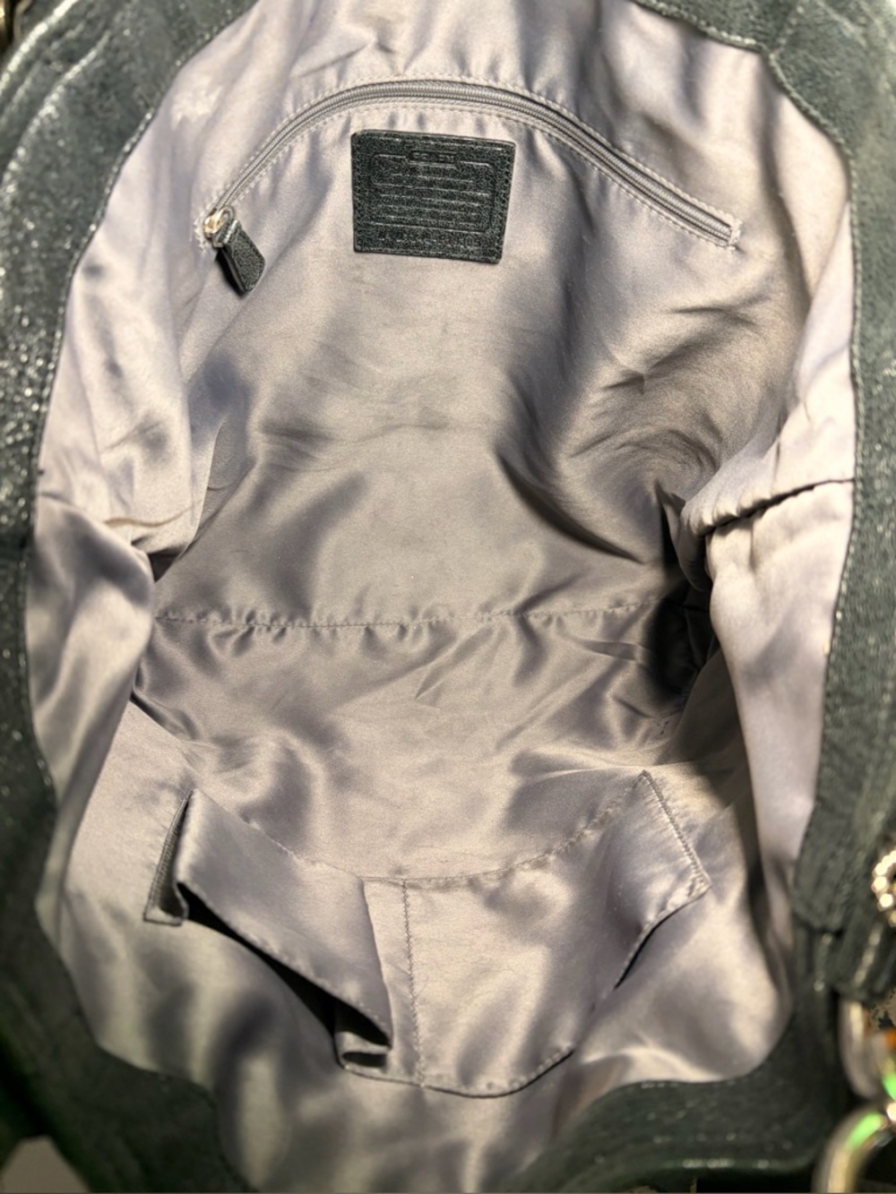 Coach Kristin Oversized Metallic Gray Leather Shoulder Bag Large Hang Tag - Picture 3 of 9